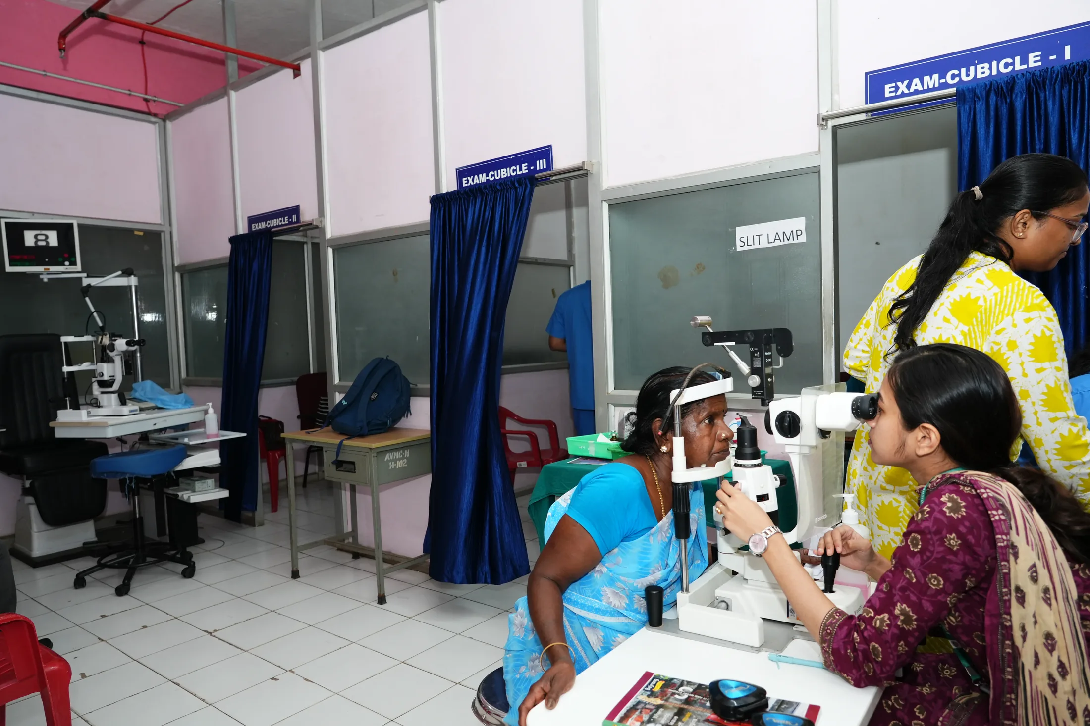 Patients undergoing eye examination at the Ophthalmology OPD at AVMCH